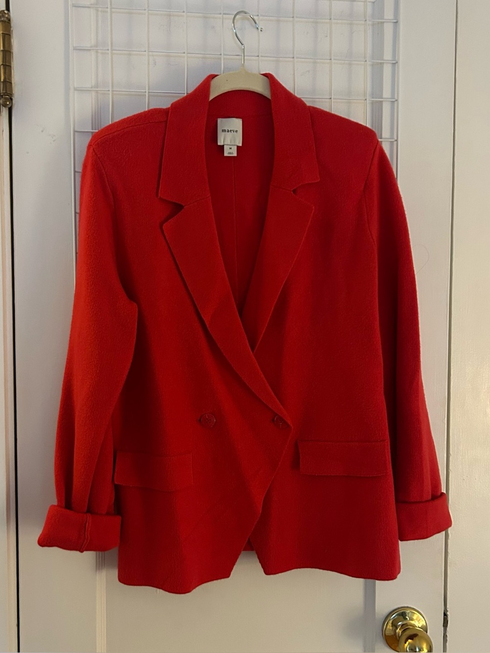 Anthropologie Maeve Red Double-Breasted Women's knit Blazer Jacket